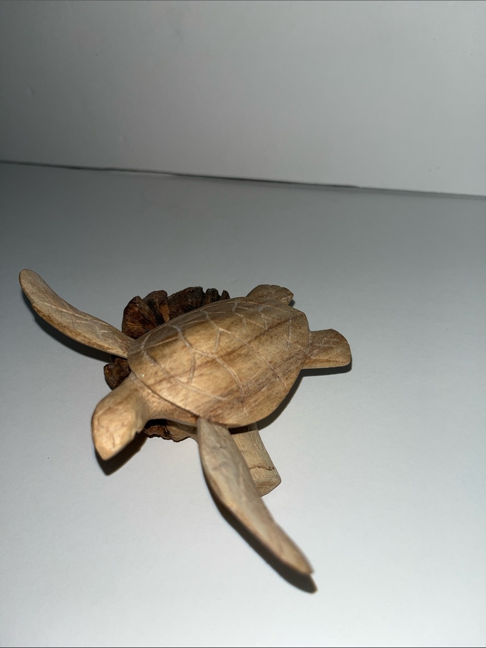 Hand-Carved Wooden Sea Turtle Figurine - Natural Brown